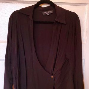 Black Eloquii Faux Wrap Blouse with Gold Buttons